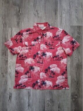 Chaps Ralph Lauren Mens XL Red Performance Button Down Short Sleeve Tropic Shirt